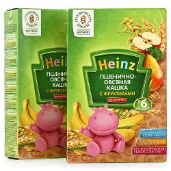 Каша пшенично-овсяная Heinz безмолочная с фруктиками с 6 мес - характеристики и отзывы покупателей.