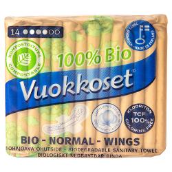 Женские гигиенические прокладки Vuokkoset 100% BIO Wings Normal - характеристики и отзывы покупателей.