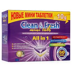 Таблетки для посудомоечных машин Clean&Fresh Mini Tabs All in 1 - характеристики и отзывы покупателей.