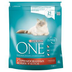 Упаковка сухих кормов 8 шт Purina ONE Adult feline Sterilized лосось и пшеница - характеристики и отзывы покупателей.