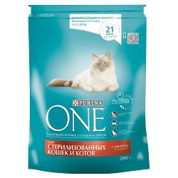 Упаковка сухих кормов 10 шт Purina ONE Adult feline Sterilized лосось и пшеница - характеристики и отзывы покупателей.