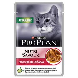 Упаковка паучей 24 шт Purina Pro Plan NutriSavour Sterilised feline with Duck in gravy - характеристики и отзывы покупателей.