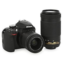 Зеркальный фотоаппарат Nikon D3400 Kit AF-P DX 18-55mm VR + 70-300mm VR - характеристики и отзывы покупателей.