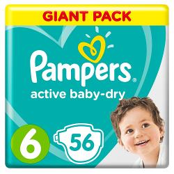 PAMPERS Подгузники Active Baby-Dry Extra Large Упаковка 56 - характеристики и отзывы покупателей.